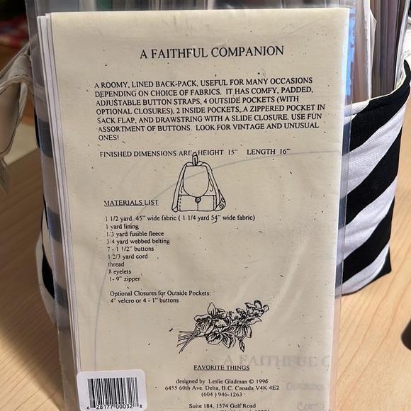 Favorite Things A Faithful Companion backpack sewing pattern uncut factory fold - Picture 2 of 4